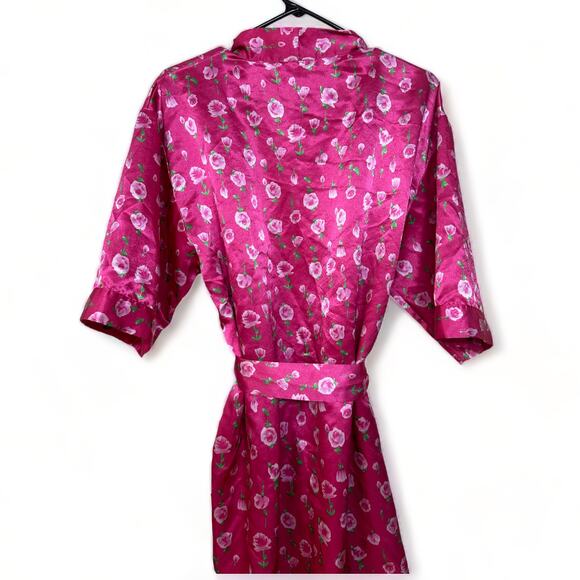 Miss Fifi Pink Floral Silky Robe Size Large - Picture 2 of 4